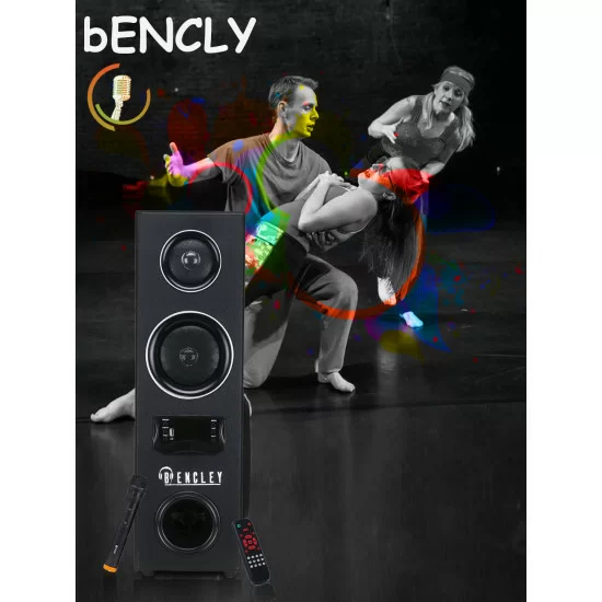 Bencley 90 W Boom Box Tower Speaker with Bluetooth, Aux, USB, Mic Port  (Blue, Black)